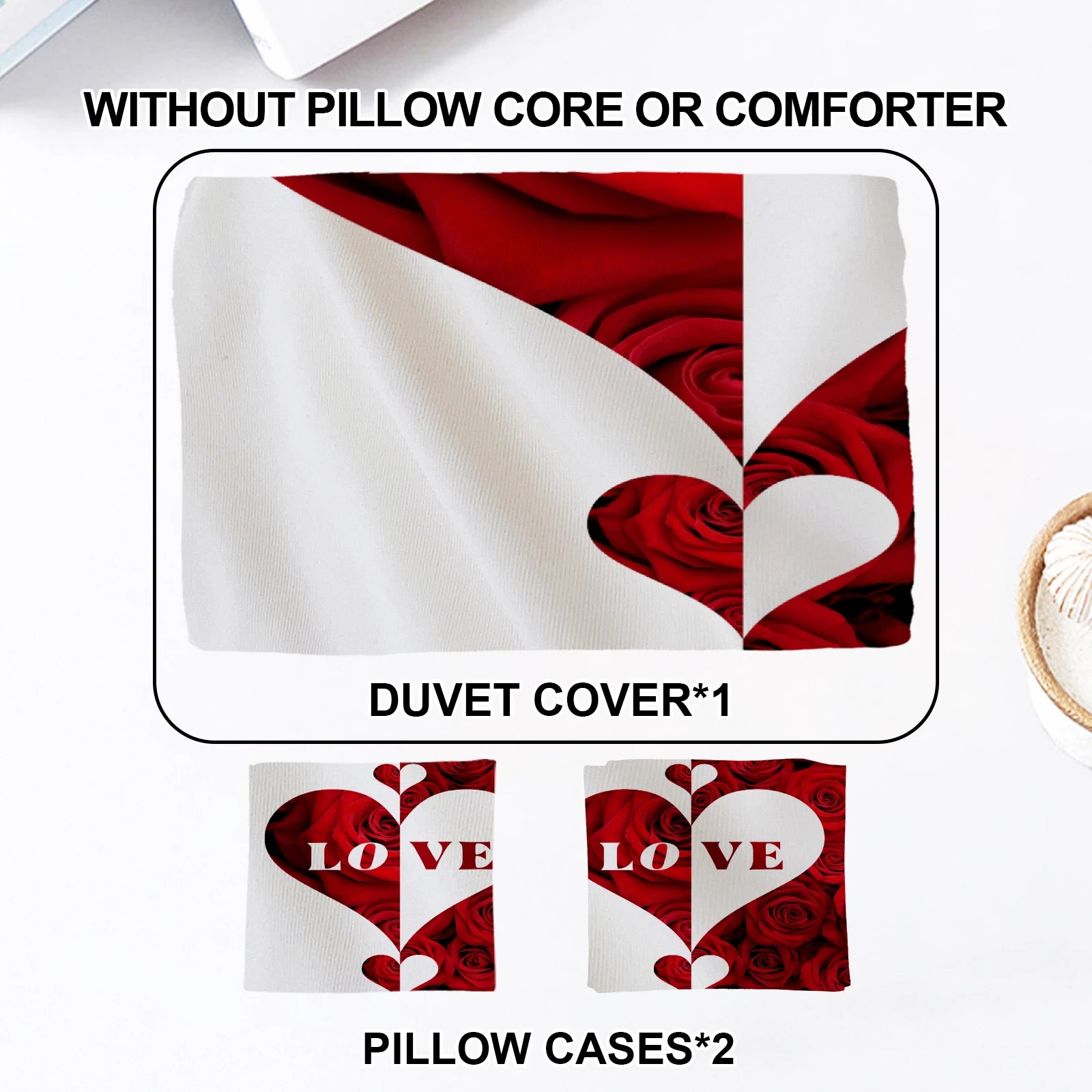 Love Rose Heart Bedding Set Red Romantic Duvet Cover Set With Pillowcases For Couples Wedding Bedroom Twin DoubleQueen King Size