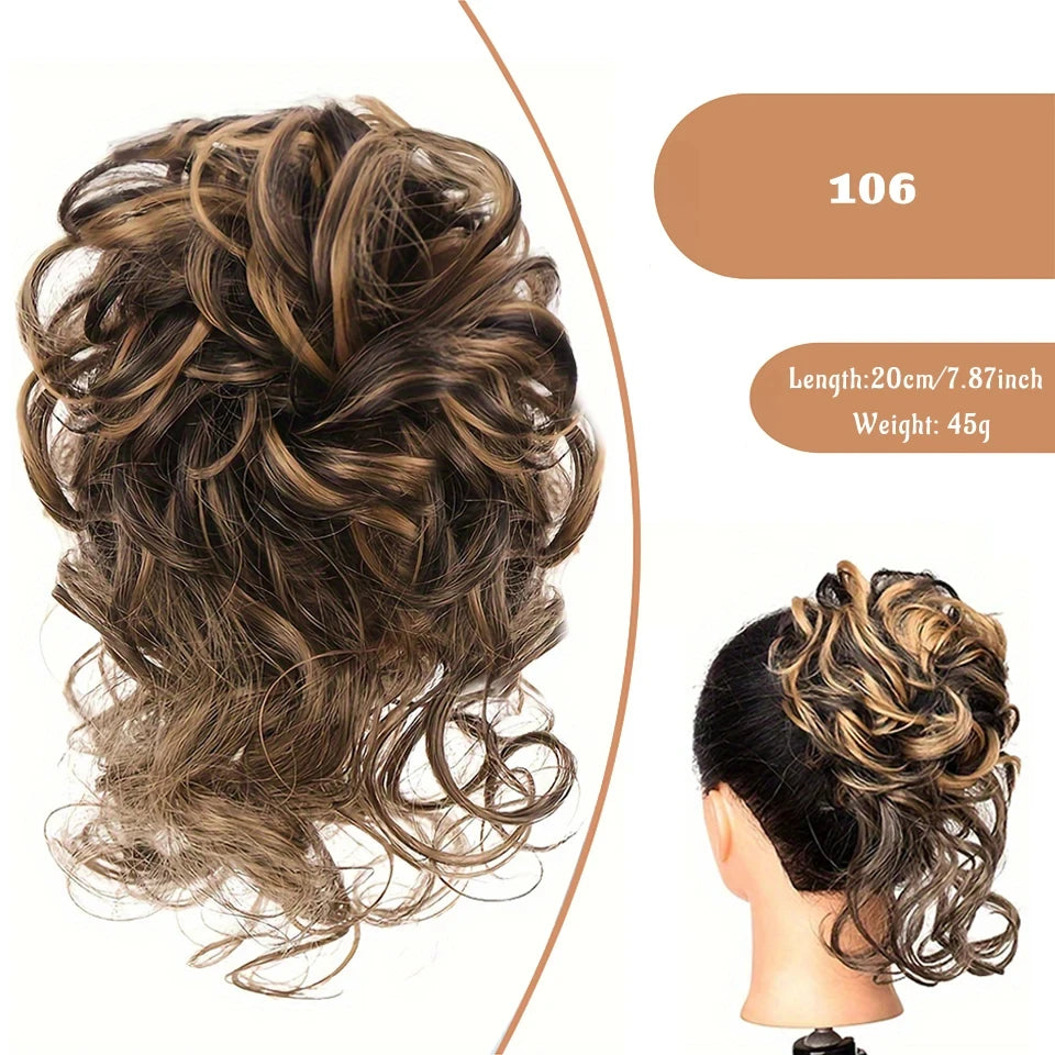 OLACA Synthetic Hair Bun Bands Blonde Black Messy Curly Chignon Donut Updo Scrunchies Fake Hair Pieces For Women Hair Extensions