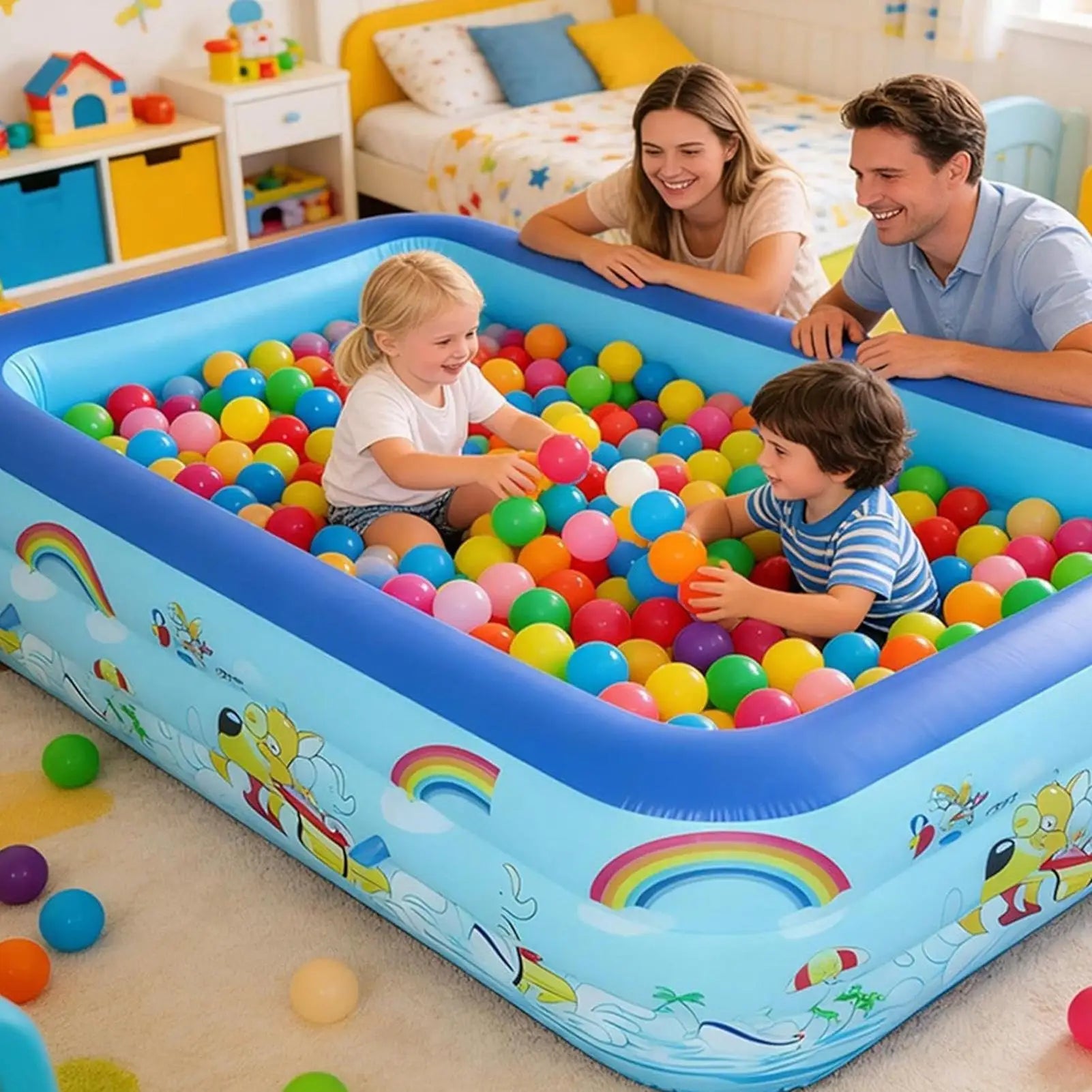Inflatable Pool Kids Large Portable Outdoor Games Kids Summer Blow Up Swimming Pool for Boys Girls Family Indoor Outdoor Garden
