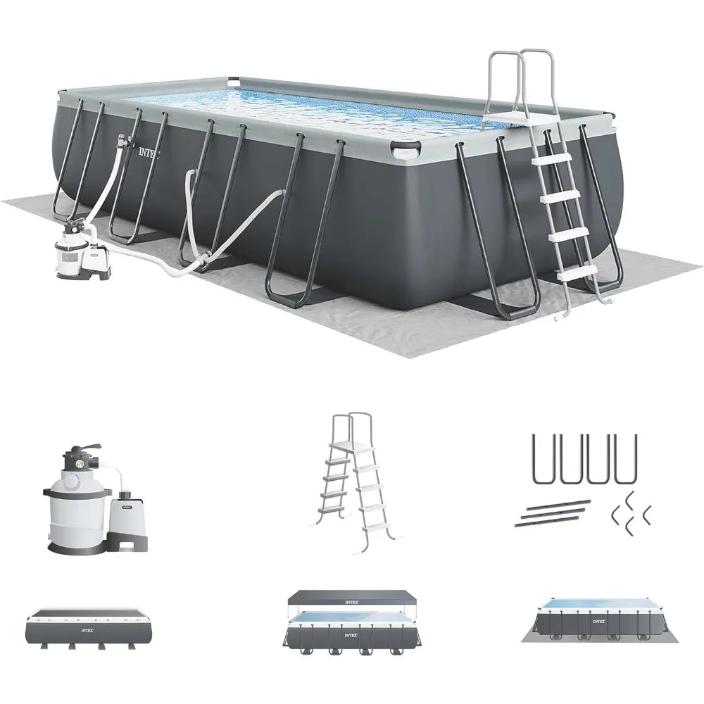Ultra XTR Large Rectangle Above Ground Swimming Pool Set 18ft x 9ft x 52in with Pump