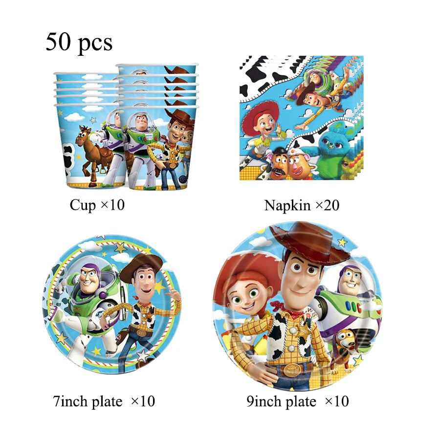 Toy Story Party Decoration Tableware Paper Plates Party Favors Gift Tablecloth BirthdayParty Supplies Toys Stamp Bracelet