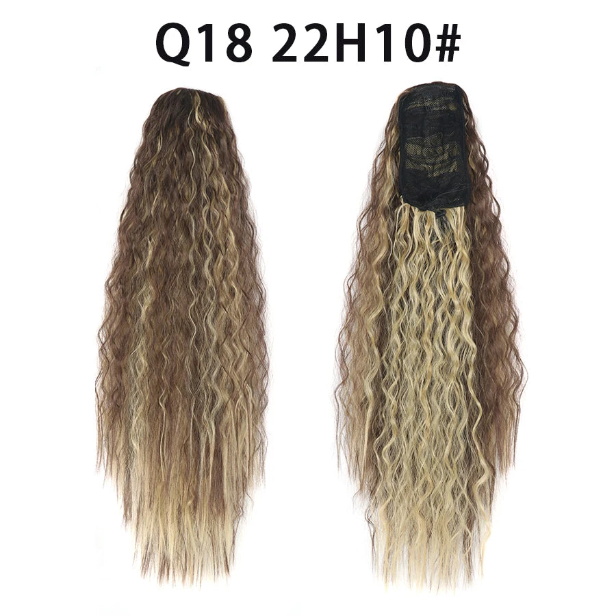 22 Inch Drawstring Ponytail Extension Curly Wave Long Ponytail Hair Extension Synthetic Corn Wavy Drawstring Ponytail Extensions
