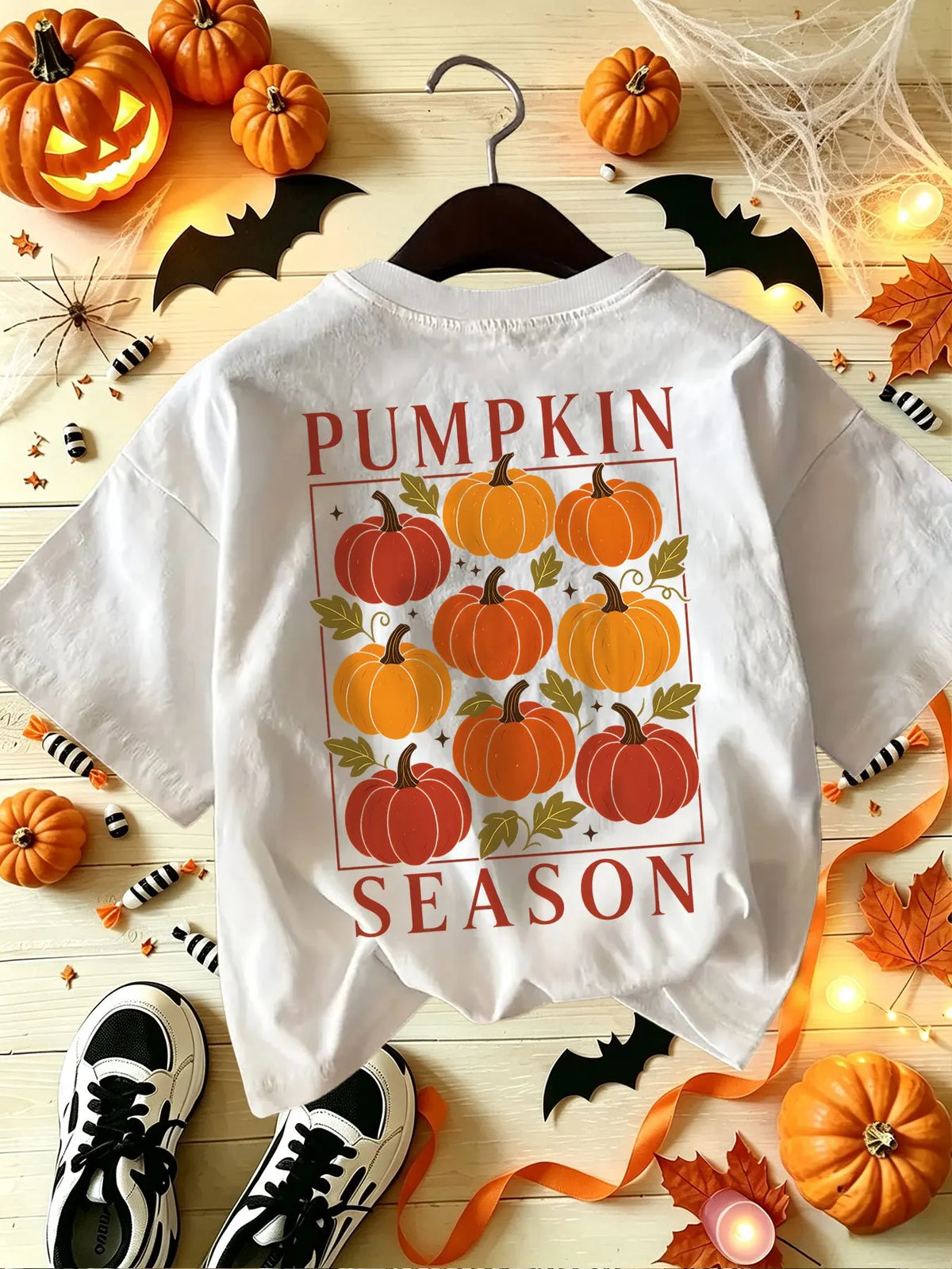 Vintage Halloween Pumpkin Season Print Women's Fashion Casual Shirt Casual Short Sleeve Crew Neck Women's Short Sleeve T-Shirt