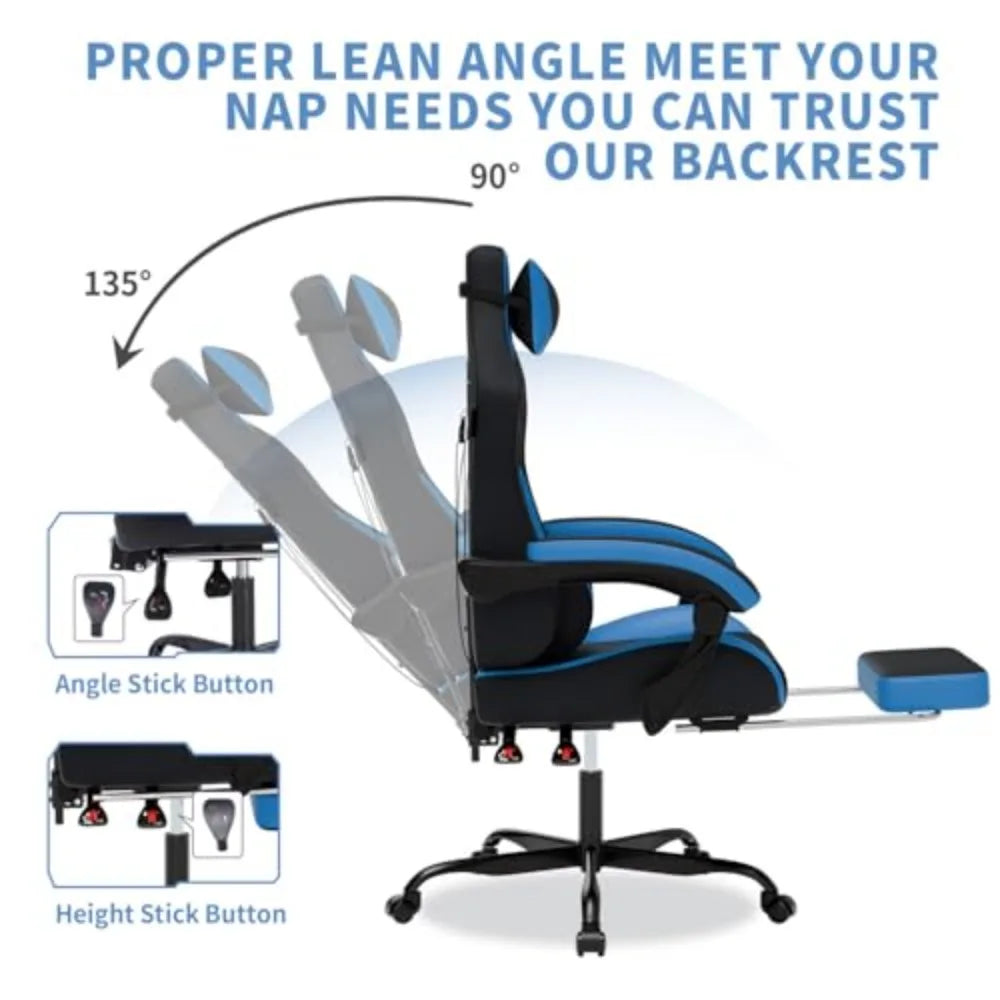 Gaming Chair with Footrest, Gaming Chairs PVC Leather Ergonomic Office Gamer Chair Headrest Lumbar Support Racing Style