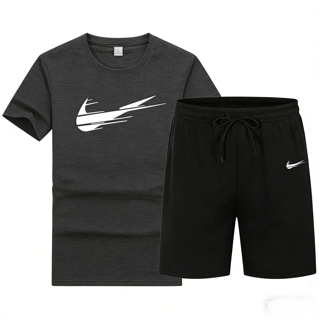 New men's two-piece set including mesh T-shirt and shorts for sports, fitness training, running and quick-drying T-shirt set