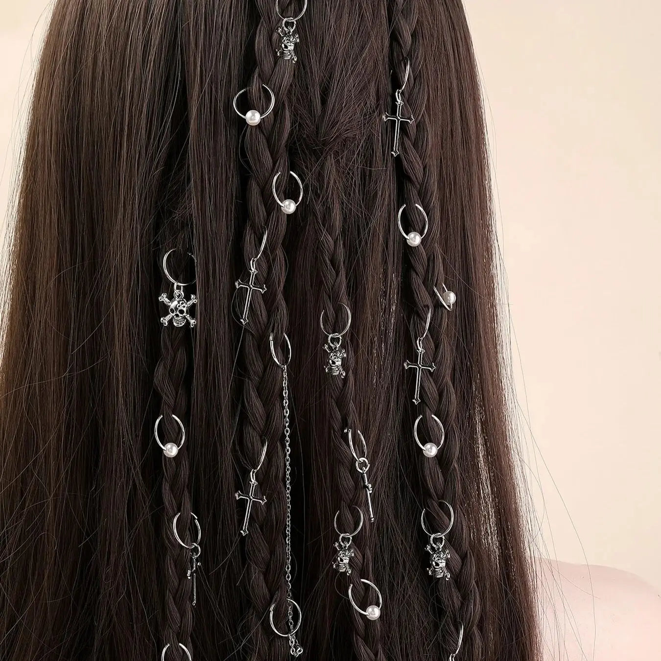 13pcs Cross&Skull Decor Hair Ring,Dreadlocks Beads Hair Braid Rings Clips Dread Locks Hair Braiding Cuffs Decoration/Accessories