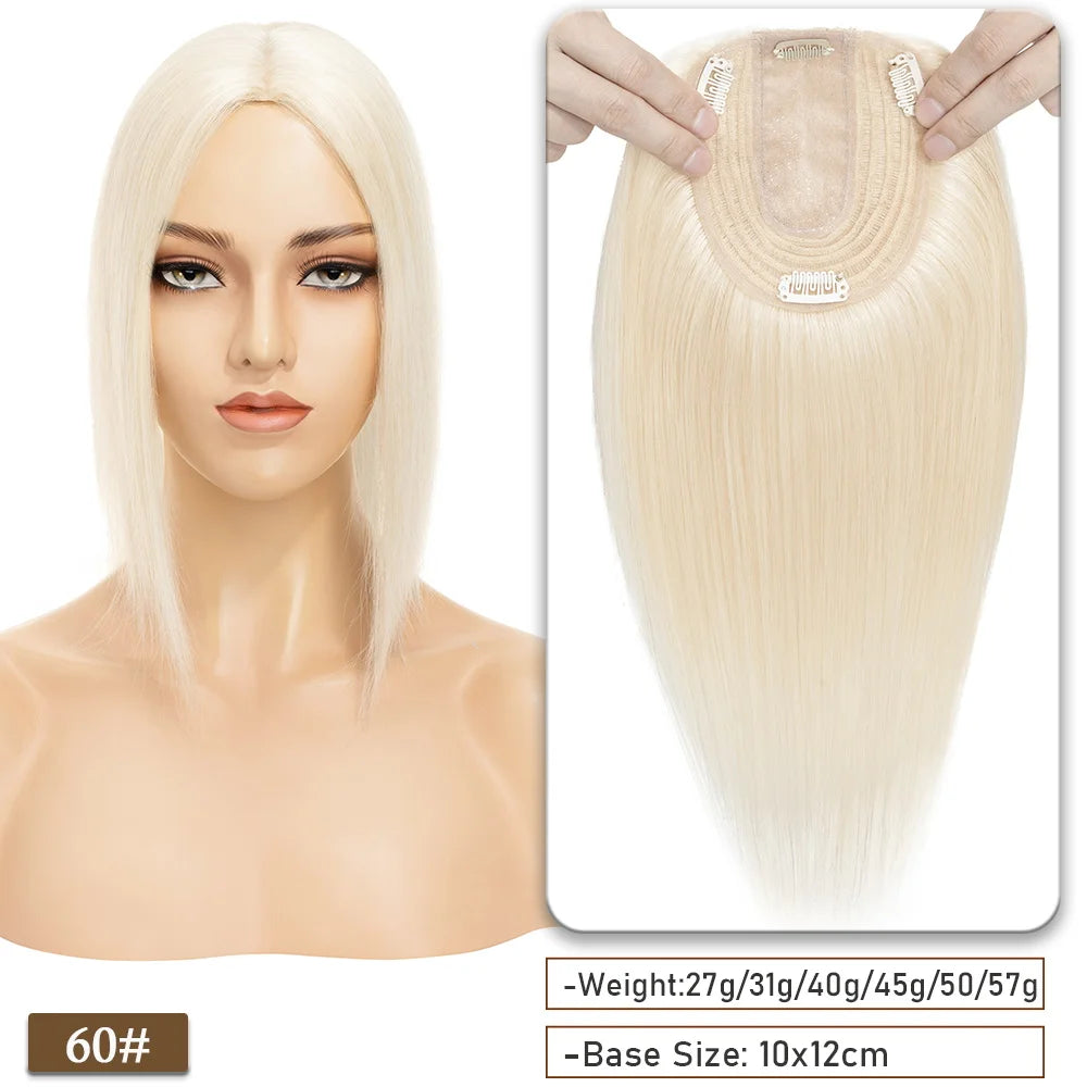SEGO 10x12CM Hair Toppers for Women No Bangs 130% Density Silk Base Real Human Hair Clip in Top Wiglet Hair Pieces for Women