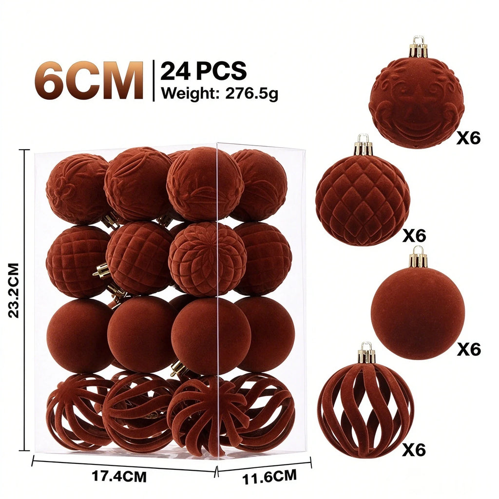 24PCS Flocked Christmas Tree Ornament Balls 6CM DIY Velvet Xmas Tree Hanging Pendants New Year Xmas Home Decoration Navidad 2026