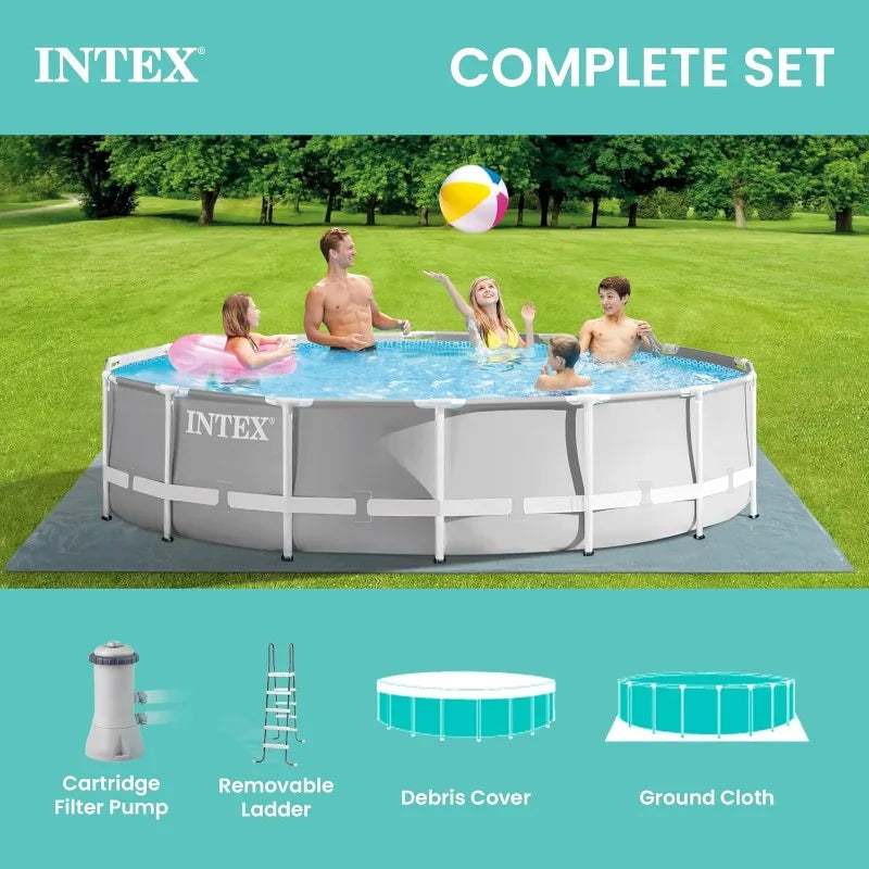 Intex 26719EH Prism Frame Premium Above Ground Swimming Pool Set: 14ft x 42in – Includes 1000 GPH Cartridge Filter Pump – SuperTough Puncture Resistant – Rust Resistant – 3357 Gallon Capacity