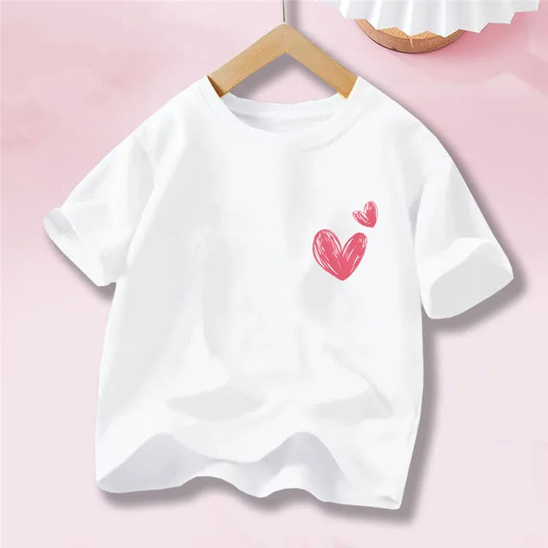 Sweet Heart Print T-Shirt Crew Neck Short Sleeve T-Shirt Casual Every Day Tops, Girls Clothing Fashion Teens Sport Clothes