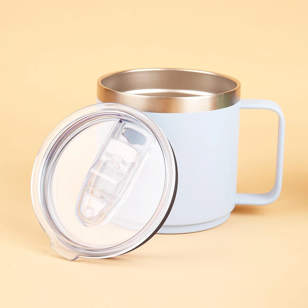 Custom 12oz Coffee Mug With Handle Tumbler Stainless Steel Vacuum Insulated Thermal Beer Cup Travel Thermos with Leakproof Lid