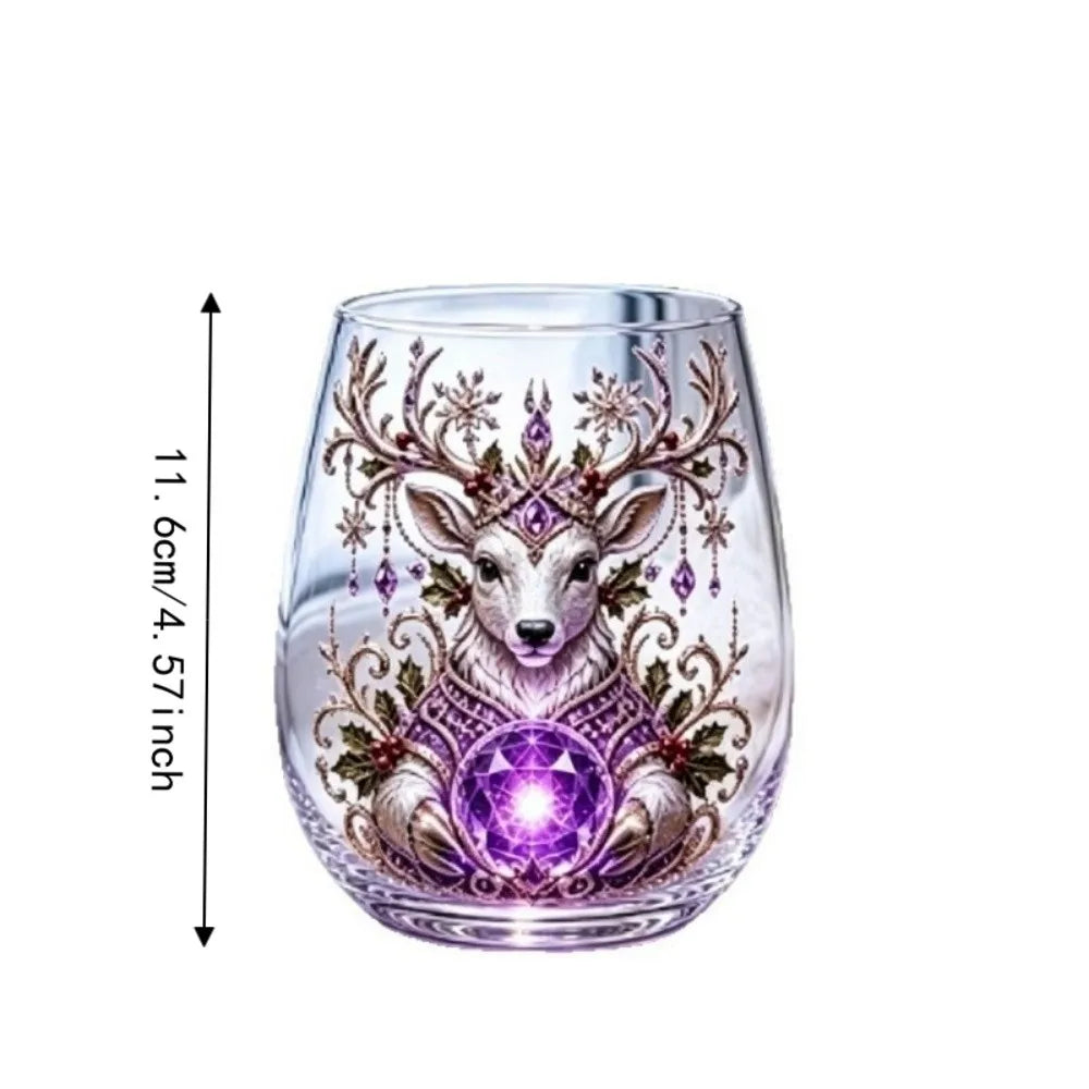 Drinking Glass 2D Print Christmas Wine Glass Snowman Santa Claus Christmas Art Cup Tree Reindeer Clear Stemless Glass Gifts