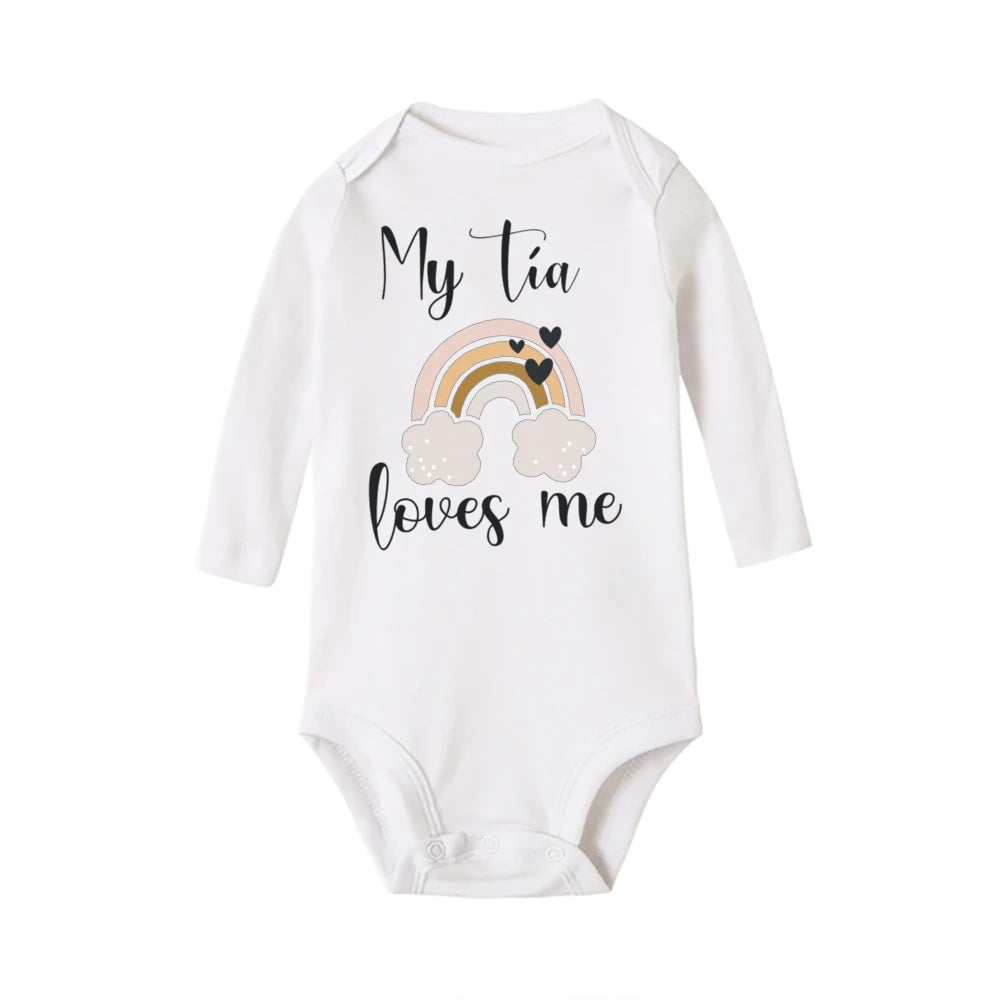 My Aunt Loves Me Very Much Print Baby Bodysuit Spanish Baby Romper Toddler Jumpsuit Girls Boys Long Sleeve Clothes Infant Romper