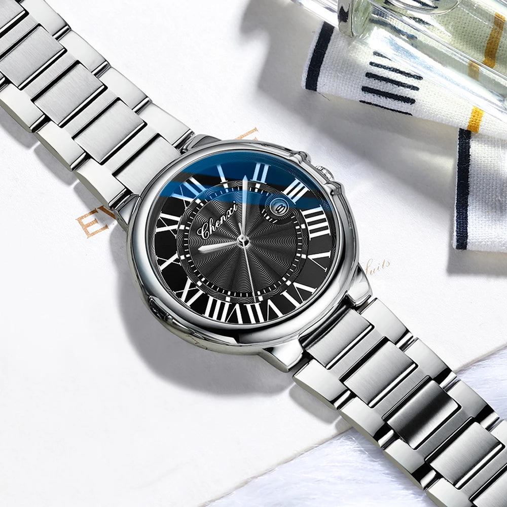 CHENXI Couple Luxury Quartz Wristwatch Stainless Steel Waterproof Luminous Elegant Watch Valentine Gift for Men and Women