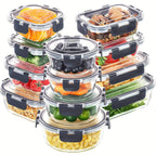 12pcs Glass Food Storage Containers with Lids,Leak Proof, Airtight  Lunch Bento Boxes for Microwave,Oven, Freezer And Dishwasher