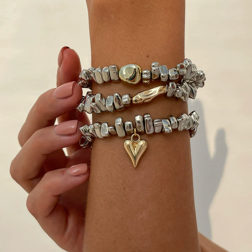4pcs/set Fashion Bracelets For Women New Vintage Irregular CCB Beads & Imitation Pearl Chain Beach Vacation Jewelry Gift B084