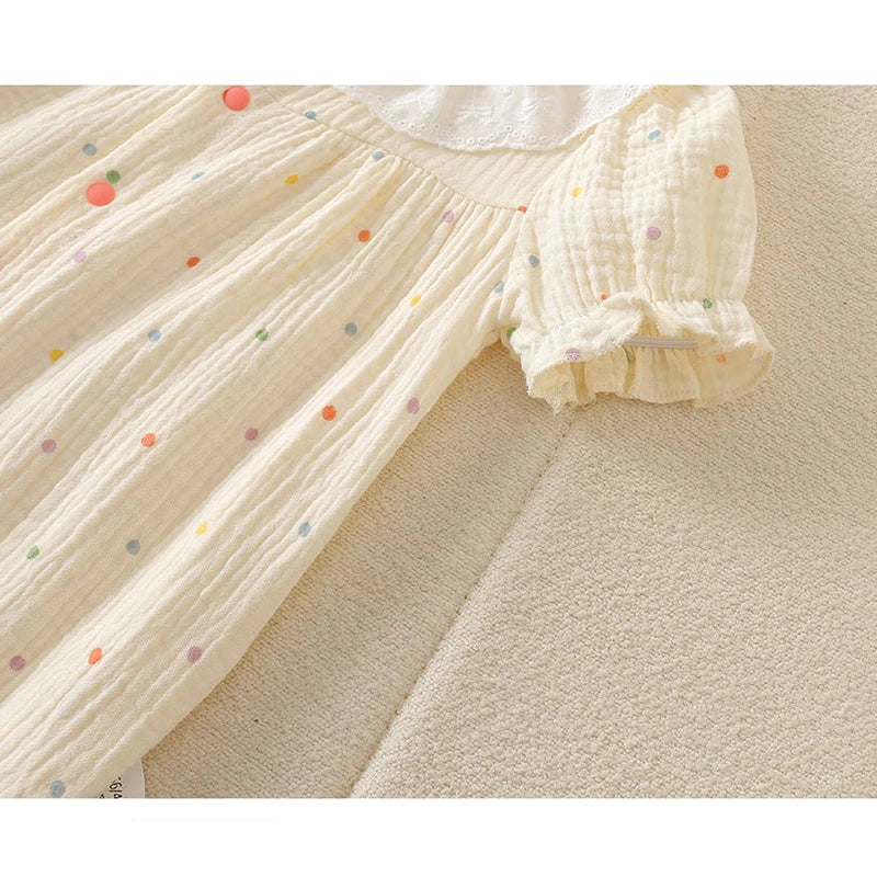 2025 Newborn Toddler Baby Girl Romper Short Sleeve Lace Collar Cotton Thin Breathable Summer Floral Dot Leaf Print Cute Jumpsuit