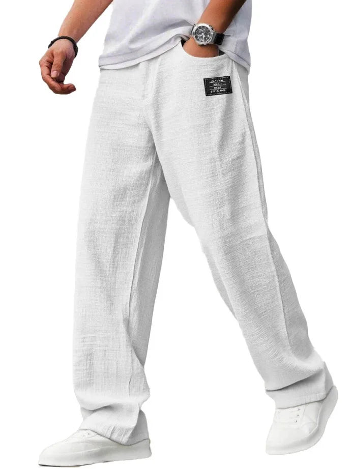 2026 Men Casual Linen Pants Solid Color Elastic Waist Loose Trousers Male Summer Breathable Lightweight Streetwear Joggers Pants