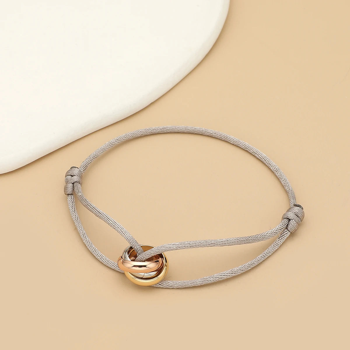 Simple Fashion Unisex Bracelet 3 Metal Round Circle Accessory Adjustable Men's Rope Bracelet for Women Jewelry Gifts