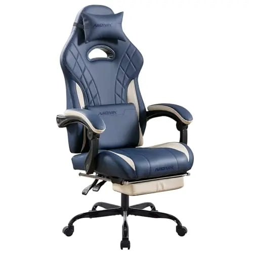 Gaming Chair with Footrest and Massage Lumbar Support, Ergonomic Computer Gamer Chair, Office Video Game Chairs (Cyan