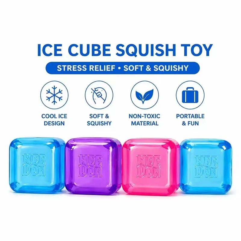 Needoh Teenie Nice Ice Cube Fidget Toys Mini4 Pack Set Slow Rebound Squishy Toys Stress Reliever Fidget for Party Favors Gifts