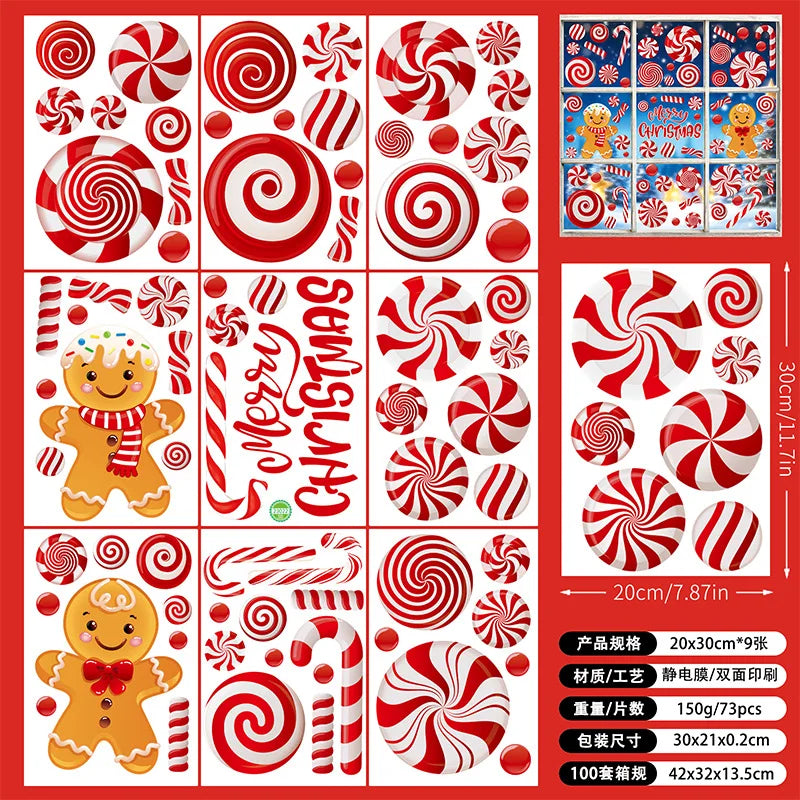 New White Christmas Sticker Santa Claus Christmas Static Sticker Shopping Mall Shop Window Background Decorative Window Sticker