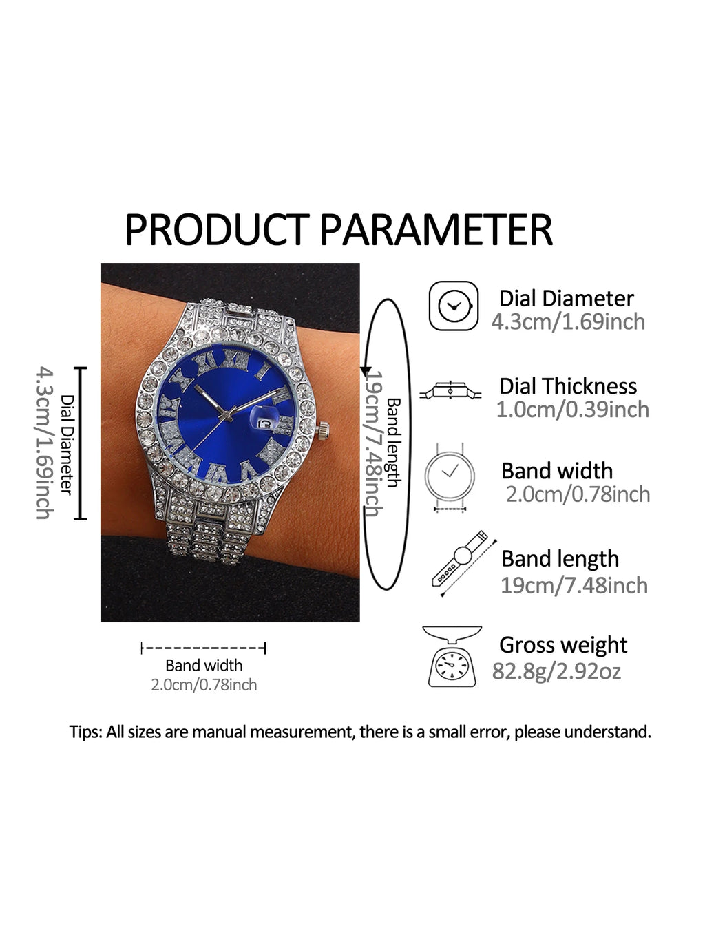 Men's Watch Set with Trendy Chain And Calendar Function Embedded Craft Design Birthday Gift
