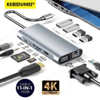KEBIDUMEI 11 Ports USB C HUB Docking Station RJ45 Adapter to HDMI-Compatible 4K VGA SD/TF Card 3.5MM AUX for PC Laptop Splitter