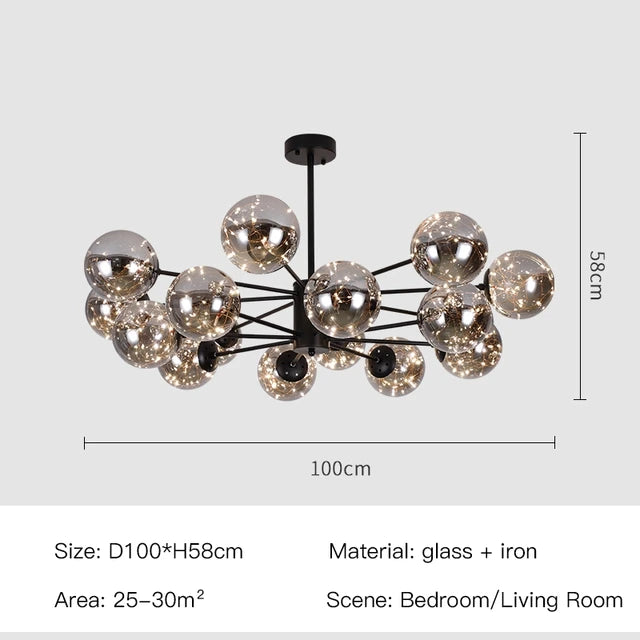 Modern Living Room Glass Ball Chandelier, Ceiling, Dining Room Led Light, Room Decoration, Indoor Lighting, Hanging Chandelier