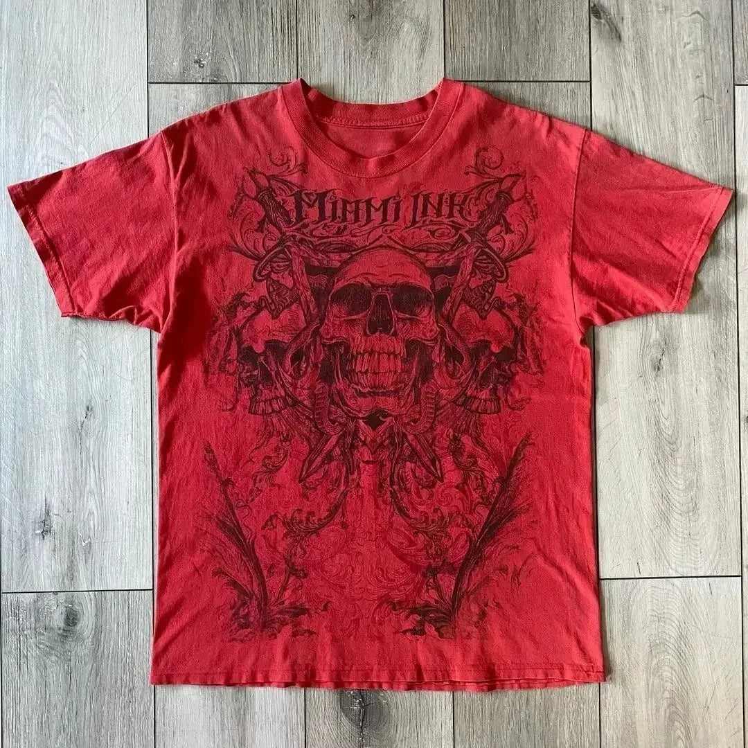 2000s affliction T-shirt Vintage Clothing Punk Hip Hop Graphic Print Oversized T shirt Men Round Neck Cotton Short Sleeve Tops
