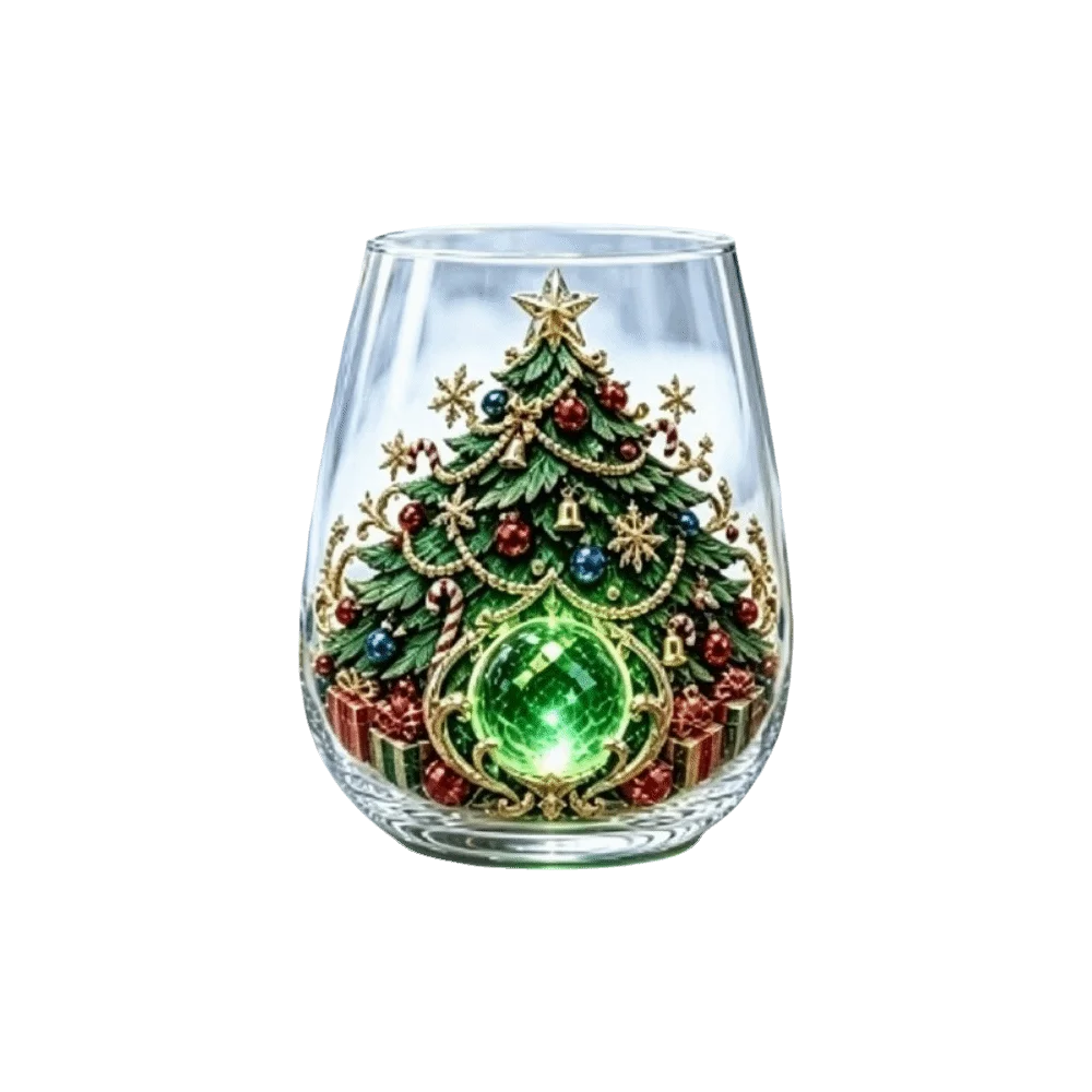 Drinking Glass 2D Print Christmas Wine Glass Snowman Santa Claus Christmas Art Cup Tree Reindeer Clear Stemless Glass Gifts