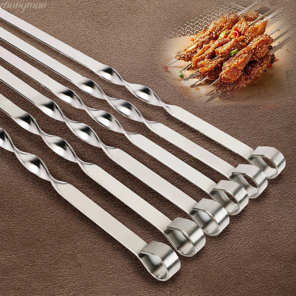 Stainless Steel Barbecue Skewer 6Pcs Wide BBQ Sticks Flat BBQ Fork Outdoor Camping Picnic BBQ Utensil Kitchen Accessories