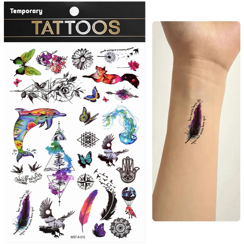 Waterproof Colourful Temporary Tattoos Sticker  Scorpion Butterfly Transfer Fake Tatoo Men Women Body Arm Fake Tattoo Stickers