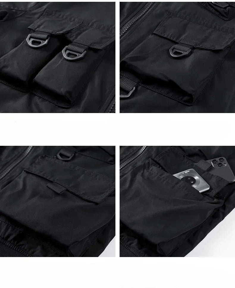 Men's Retro Jacket Spring/Autumn New Solid Color Multi Pocket Outdoor Adventure Work Coat Men's Baseball Collar Motorcycle Suit
