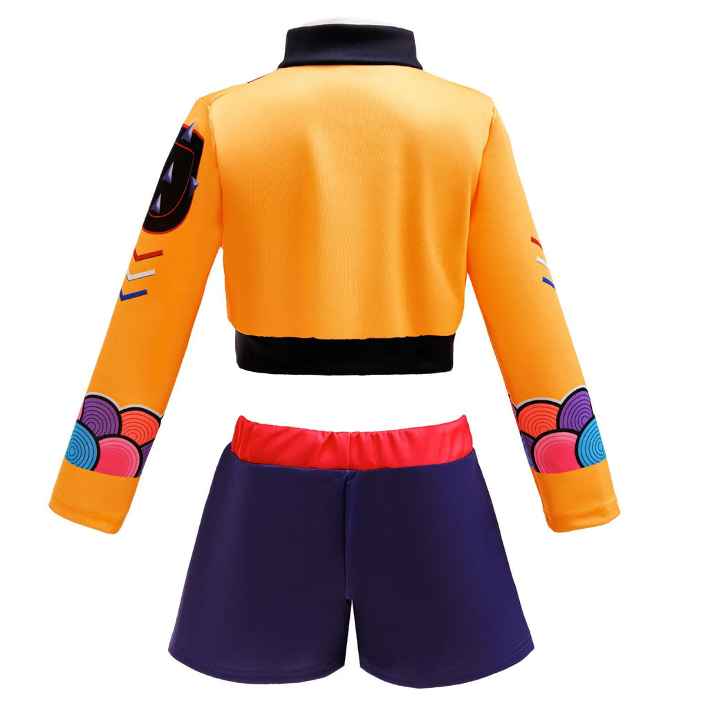 Kids Girls Street‑Style Fancy Cosplay Kit 3D Printed Cropped Jacket Shorts for Halloween Birthday Theme Party Role‑Play Outfit