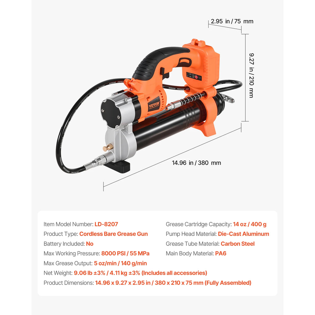 SucceBuy 8000PSI Cordless Electric Grease Gun with 35.4in Hose Car Maintenance Power Tool for 18V Battery Greasing Vehicles