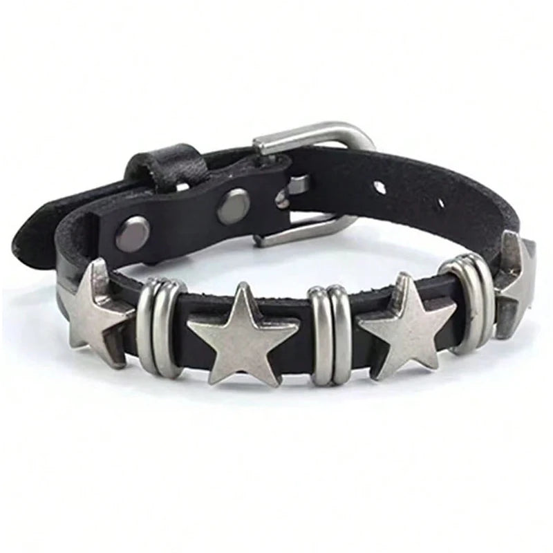 Pu Leather Gothic Rivet Star Fashion Bracelet For Daily Party Performances, Christmas And Halloween Costumes