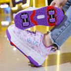 Children's Skateboard Shoes Walking Rolling Dual-Use Comfortable Wear-resistant Outdoor Roller Skate Sneakers Girls Boys 4 Wheel