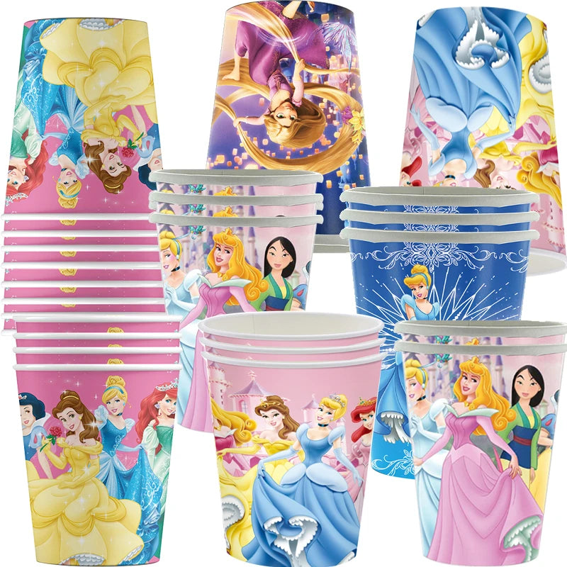 Princess Party Cups Supplies,9oz Disposable Paper Cups for Kids Girls Princess Birthday Party Decorations Tableware
