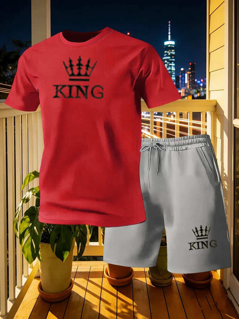 Men's Sports 2-piece Set Summer Men's Fashion Casual Short sleeved T-shirt Shorts Loose Fitness/Running/Leisure 2-piece Set