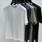 Men's Short Sleeve Mesh Bamboo Ice Silk T-shirt Casual Versatile Summer Elastic Slimming Top for Men