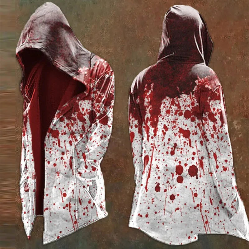 Vintage Goth Printed Hooded Coats Mens Fall Winter New Casual Loose Long Sleeve Long Cardigan Tops Men Fashionable Jacket Coat