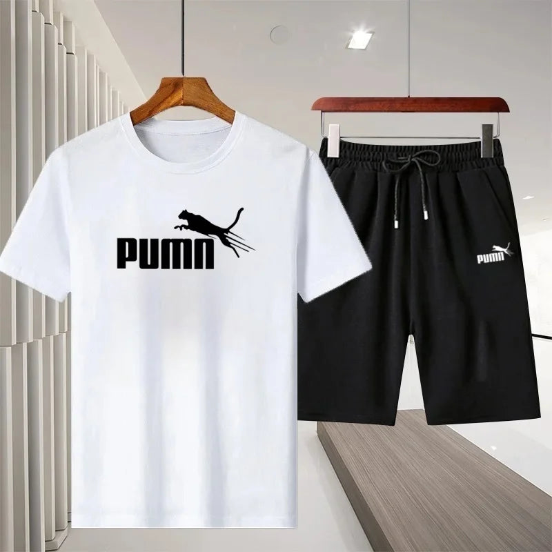 2026 Summer New Men's Casual Sports Outdoor Running Fitness Short-Sleeve Breathable Quick-Dry T-Shirt + Shorts Two-Piece Set