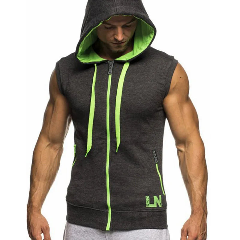 Men's Tank Top Summer Men's Clothing Casual Solid Sleeveless Tank Tops Hooded Zipper Men's Vest Bodybuilding Sportswear M-XXXL