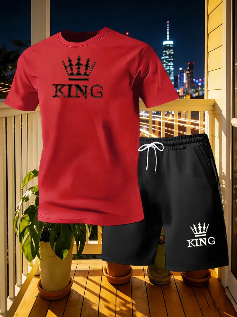 Men's Sports 2-piece Set Summer Men's Fashion Casual Short sleeved T-shirt Shorts Loose Fitness/Running/Leisure 2-piece Set