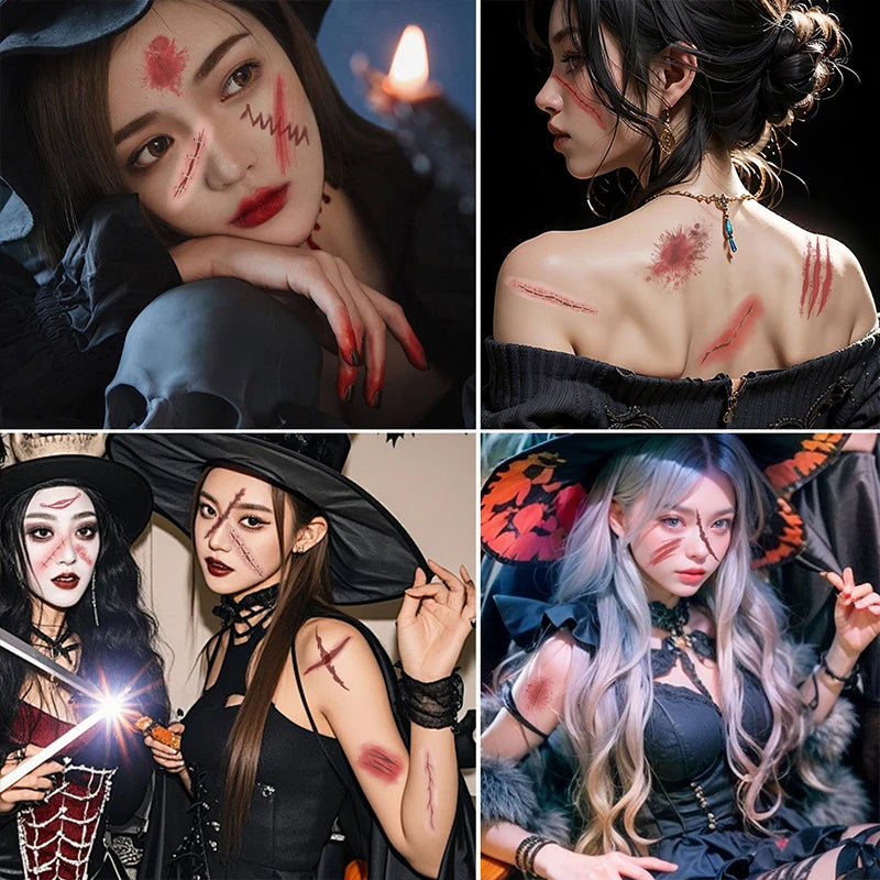 30 Sheets Halloween Fake Tattoo Scar Stickers Face/Hand/Body Makeup Stickers