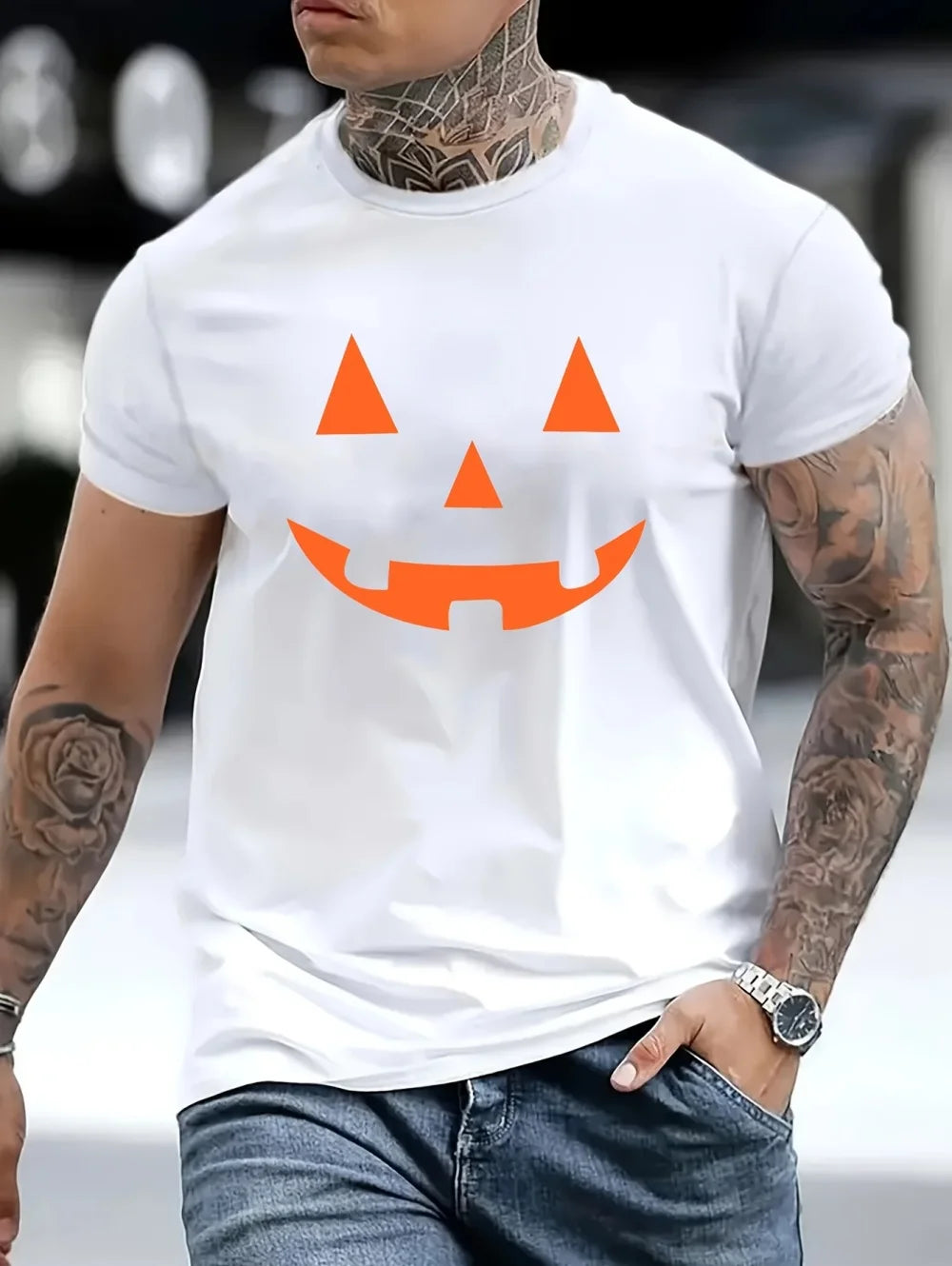 Fun Pumpkin Face Men's T-Shirts Halloween Festival Tops Tees Streetwear Summer T-Shirt Graphic Fashion Daily Wear Men's Clothes