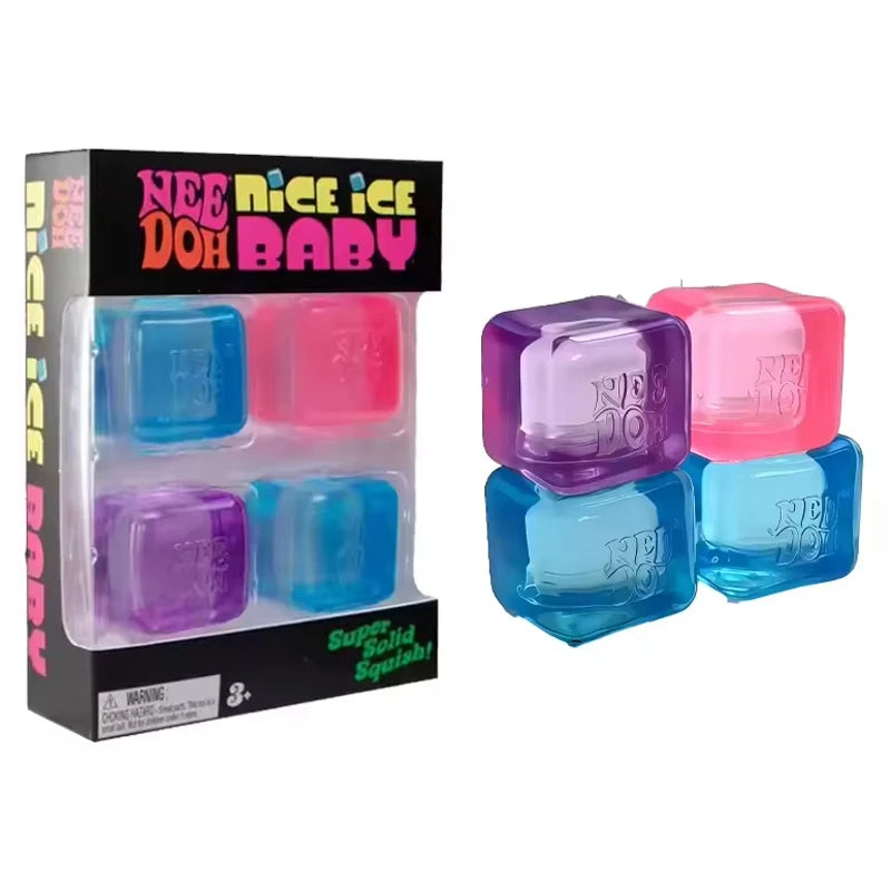 New Needoh Mini Nice Ice Cube Squishy Toys Baby 4 Pack Slow Rebound Stress Relief Sensory Fidget Non-toxic Balls for Kids Adults