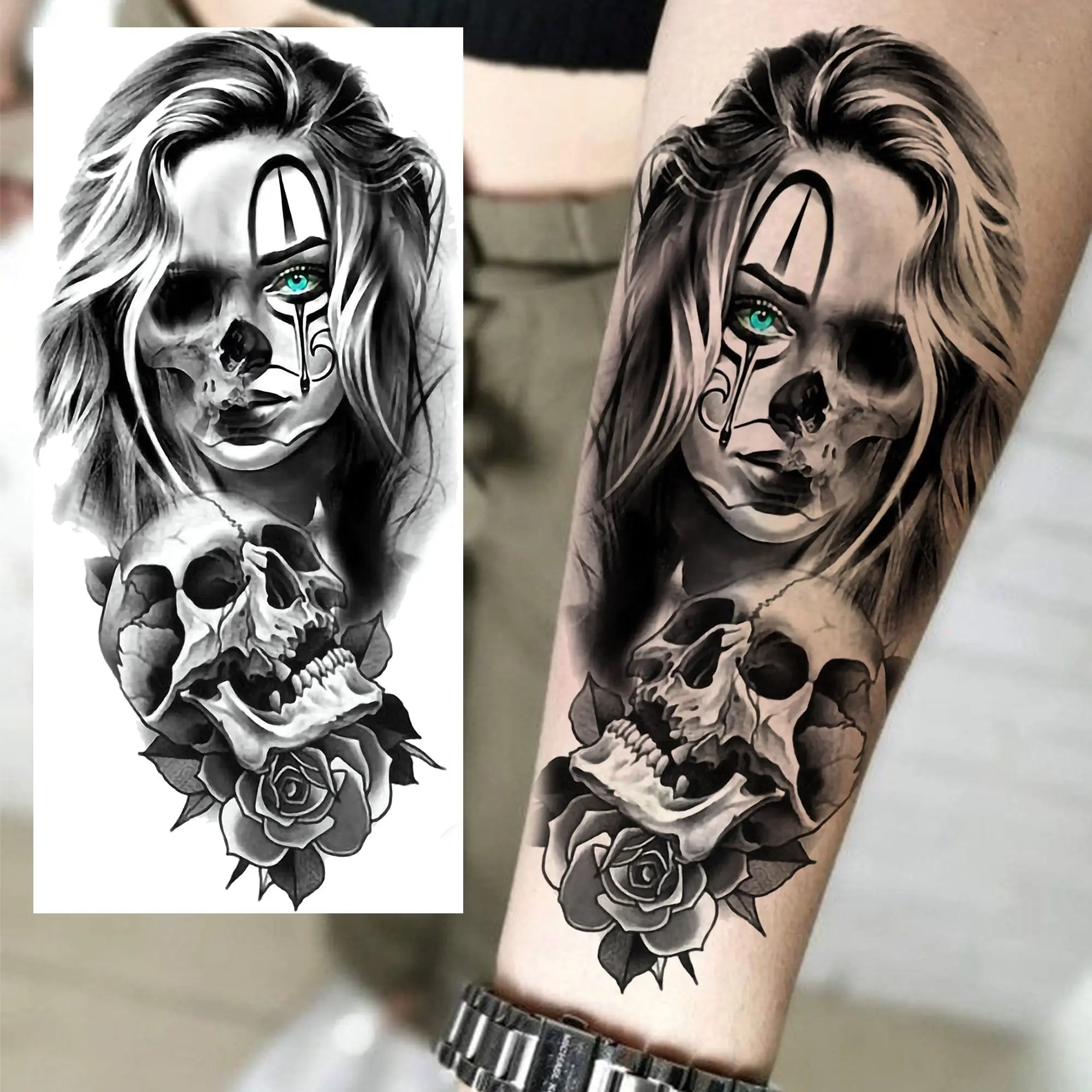 1 Sheet Bad Guy Robber Poker Temporary Tattoos For Men Women Gangster Joker Rebel Waterproof Realistic Fake Tattoo Arm Stickers