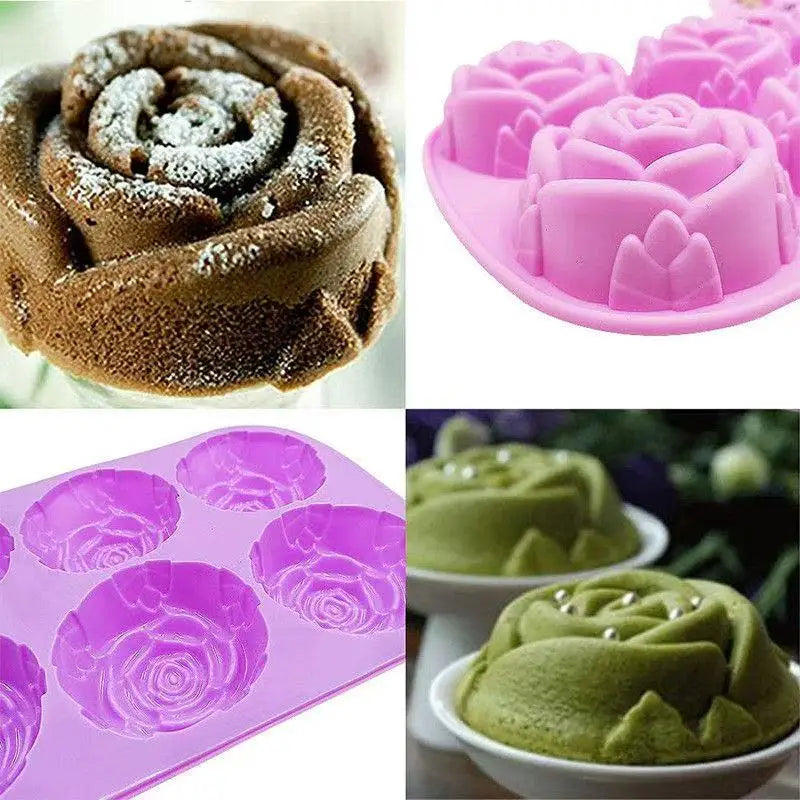 1pc 6 Hole Silicone Rose Cake Mold Rose Soap Molds Non-Stick Handmade Candle Mould Muffin Candy DIY Baking Tray Jelly Tool